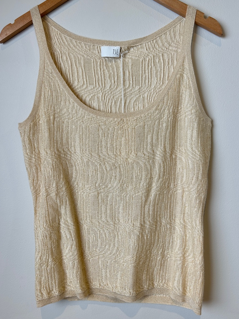 TSE Cashmere Blend Cream & Gold Sparkling Sleeveless Scoop-Neck Knit Tank NWTs